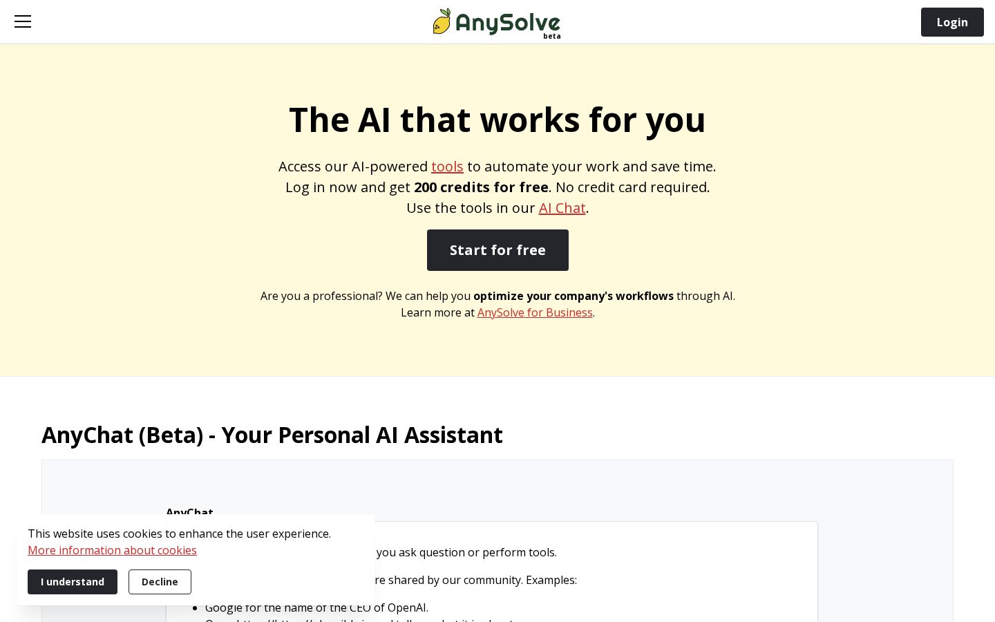 AnySolve AI Homepage