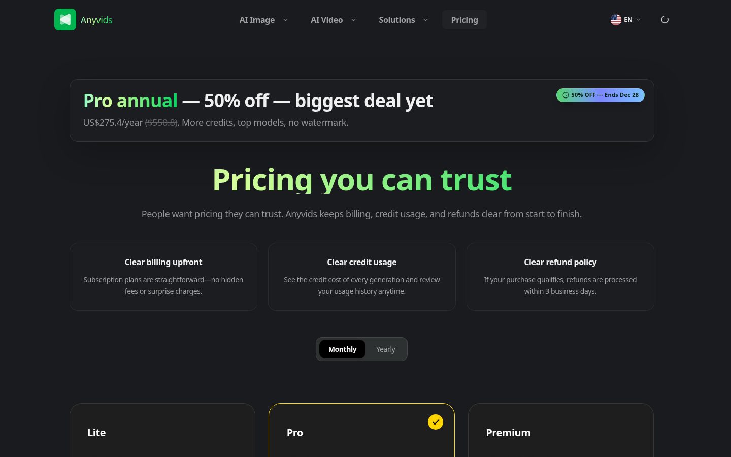 Anyvids Pricing