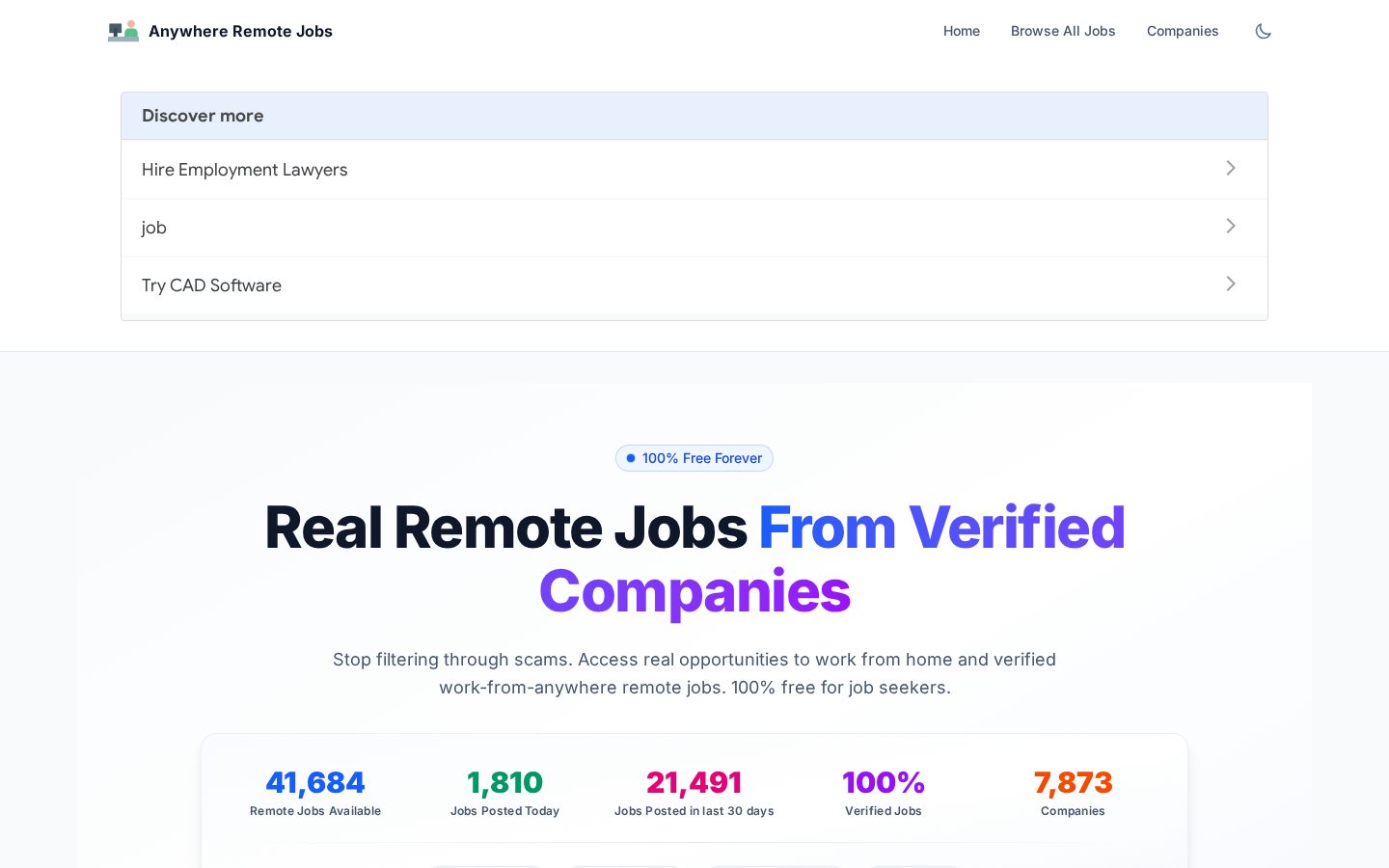 Anywhere Remote Jobs Homepage