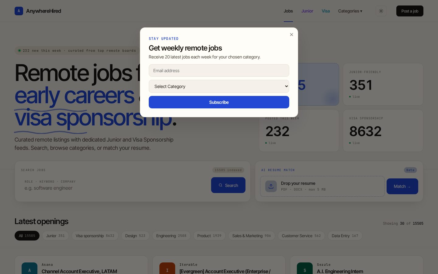 AnywhereHired Homepage