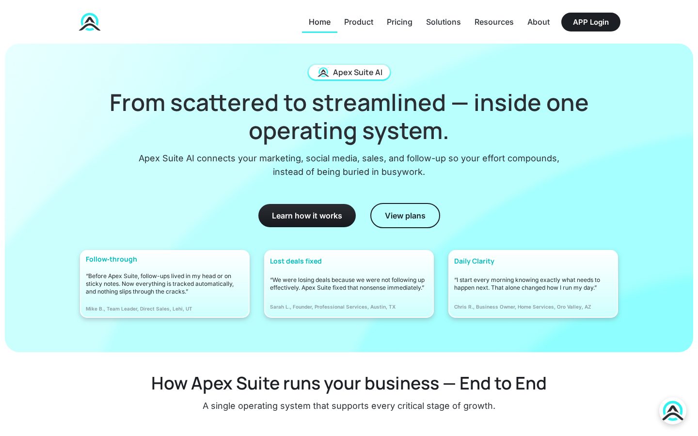 Apex Suite AI Homepage