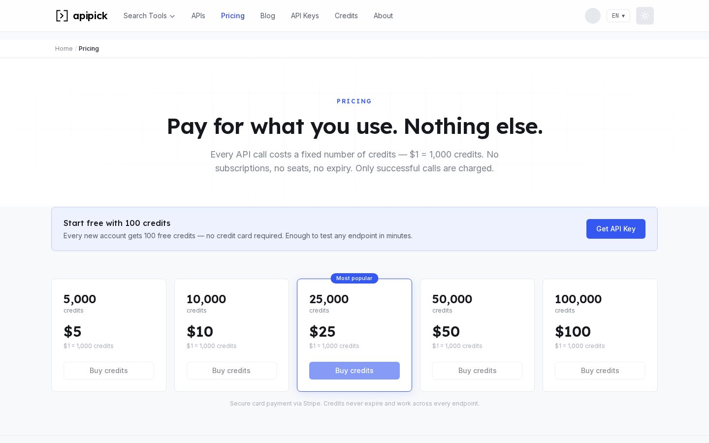 API Pick Pricing