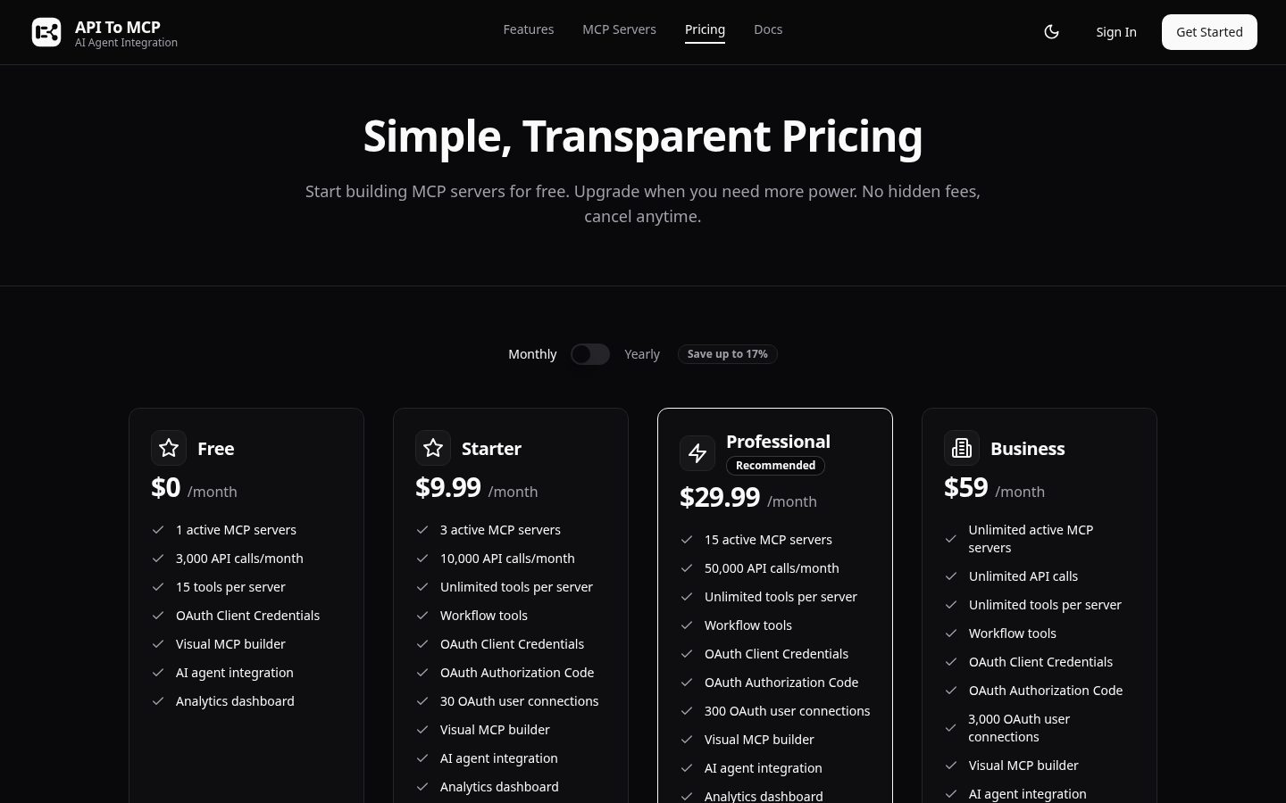API to MCP Pricing