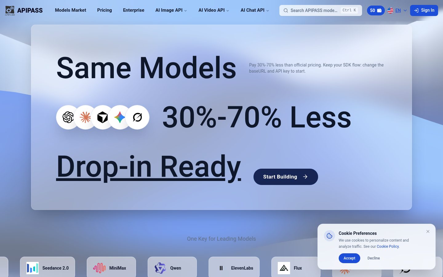 APIPASS API Marketplace Homepage