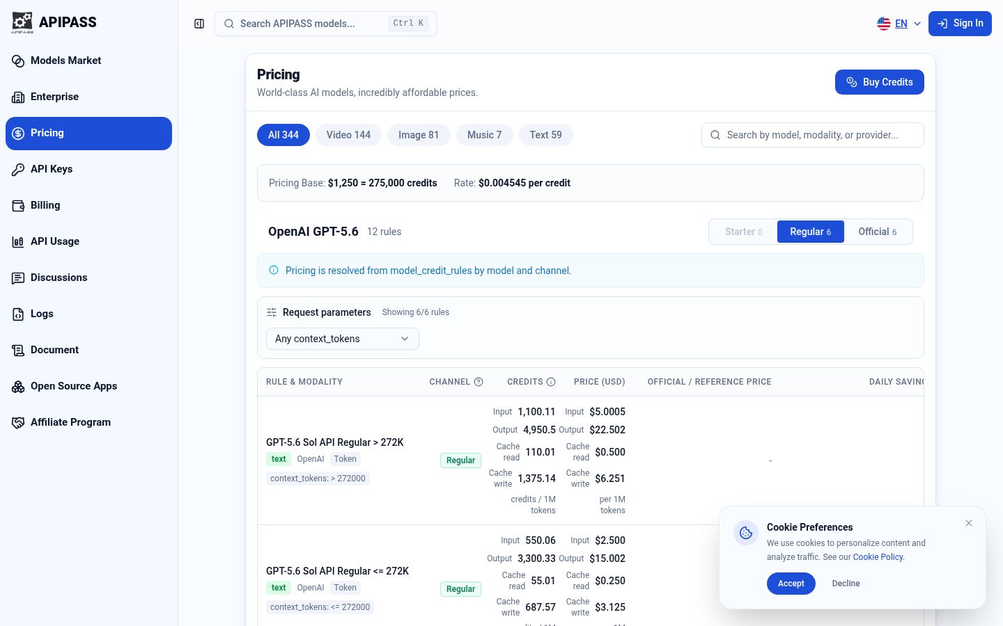 APIPASS API Marketplace Pricing