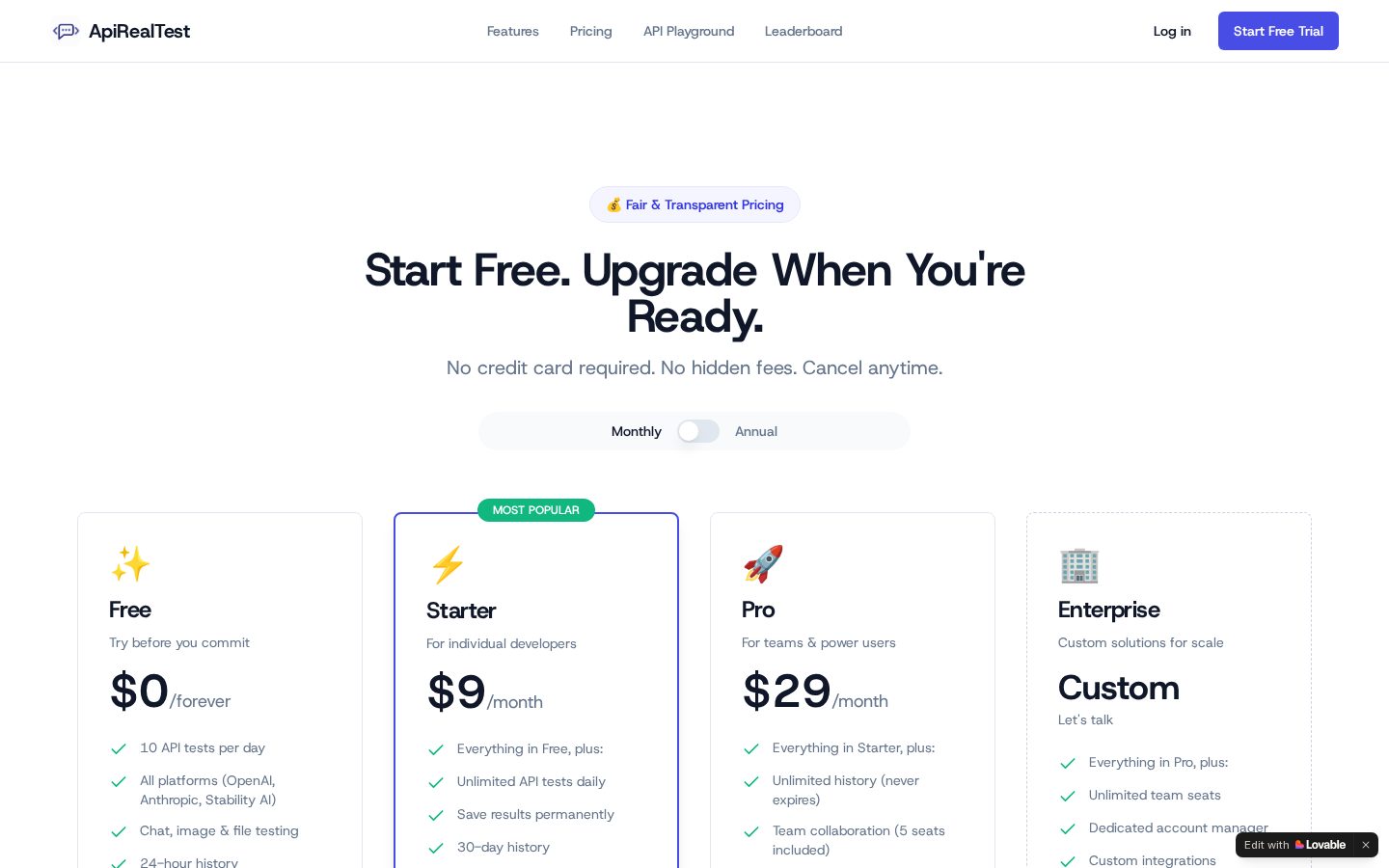ApiRealTest Pricing