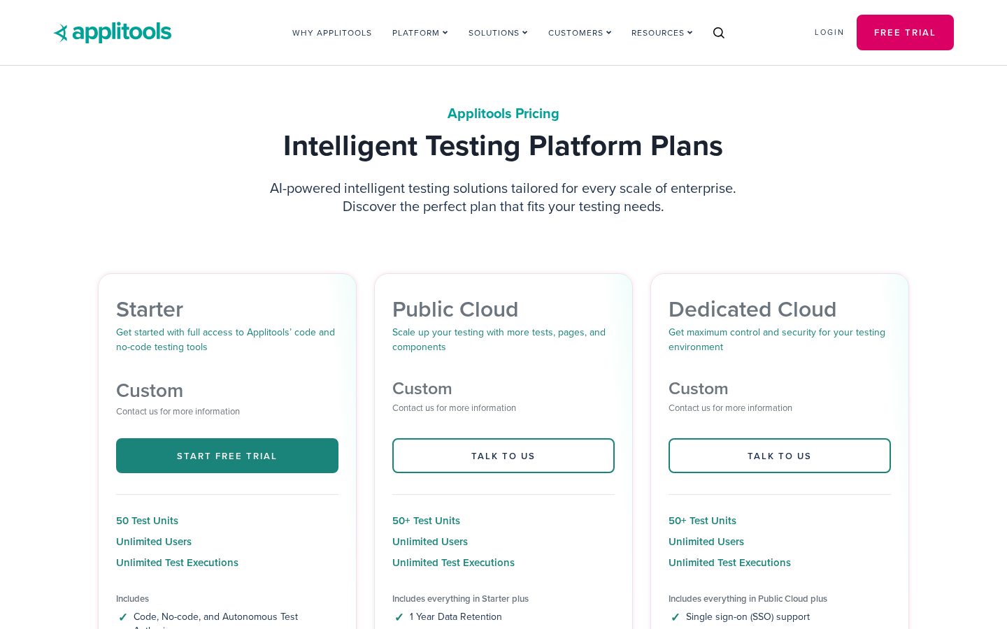 Applitools Pricing