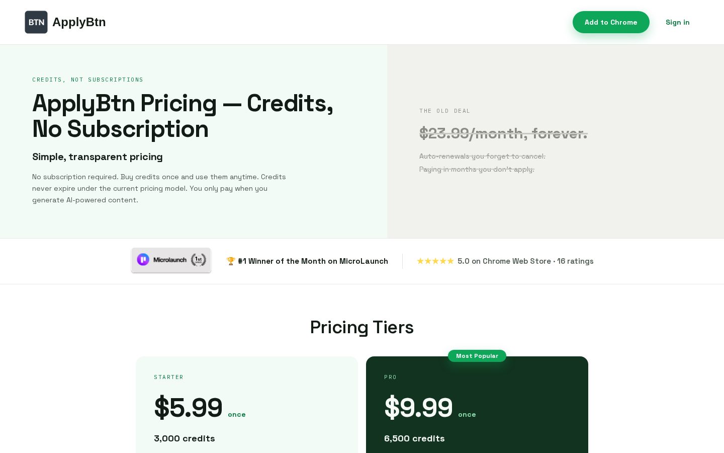 ApplyBtn Pricing