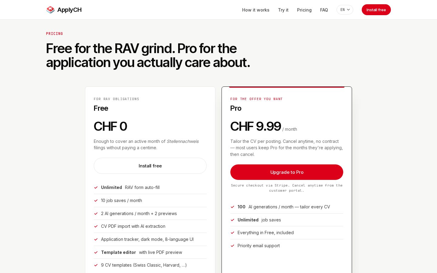 ApplyCH Pricing