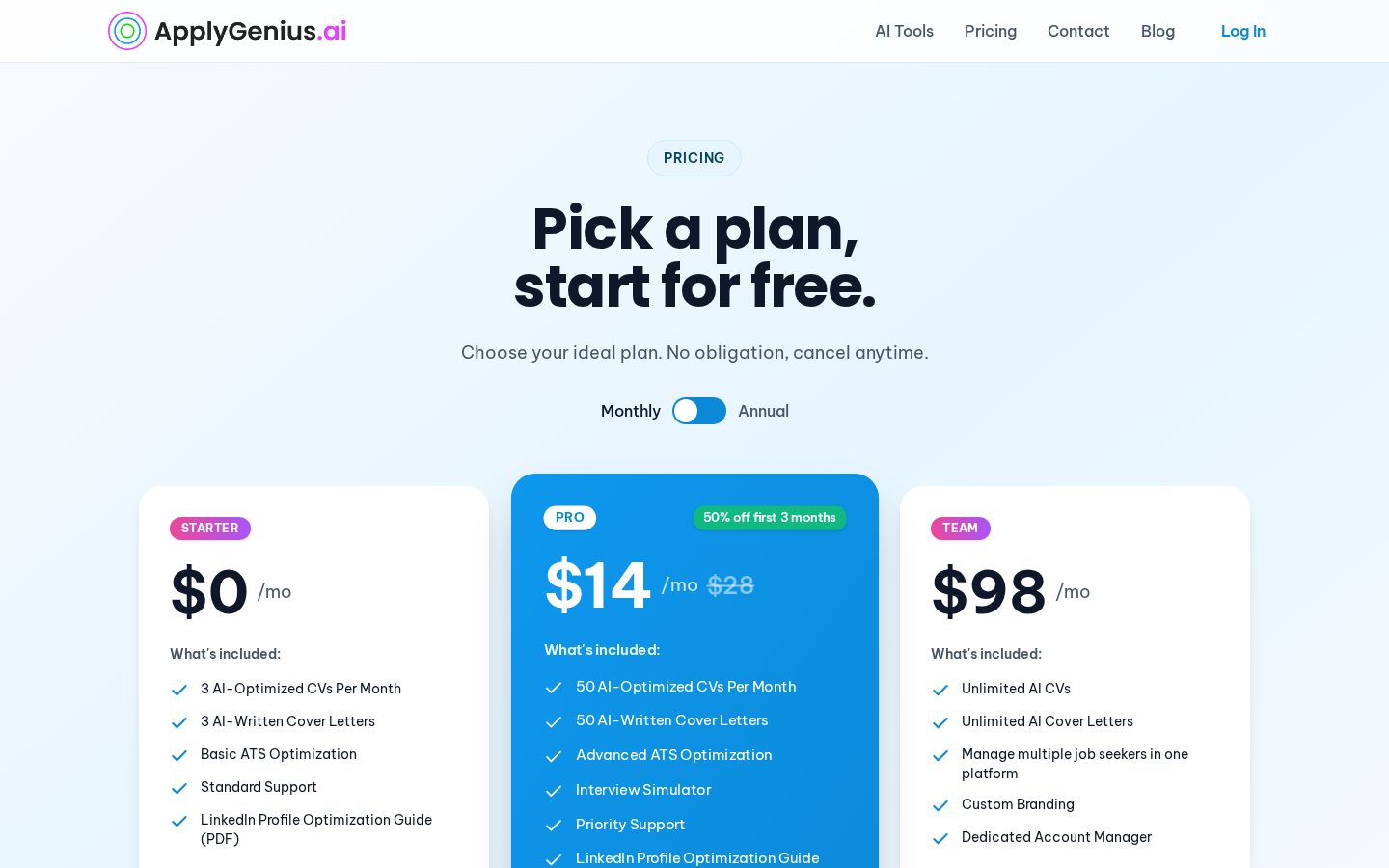 ApplyGenius - AI Resume Builder For Developers Pricing