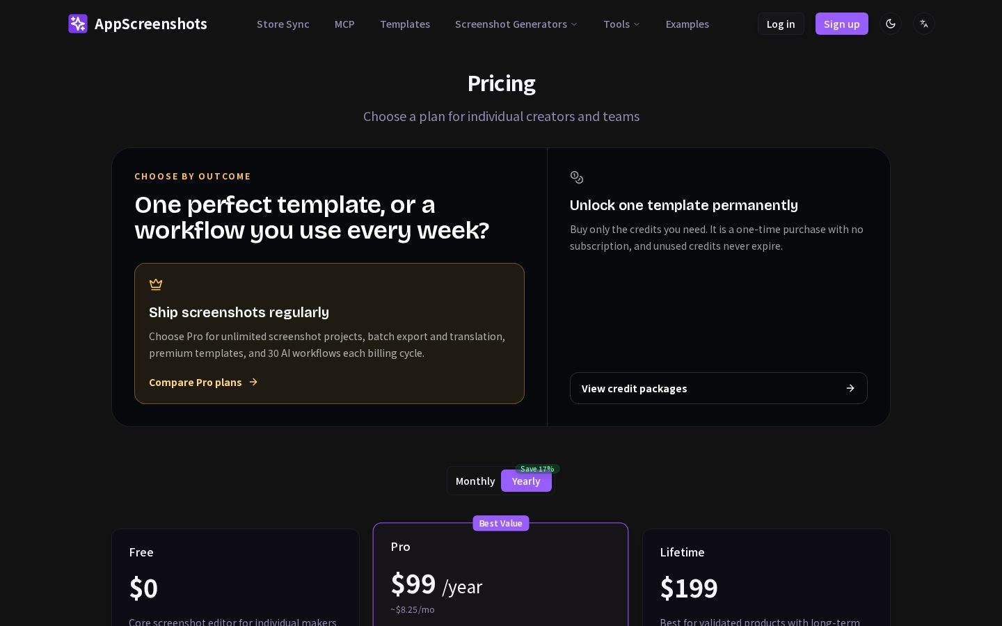 AppScreenshots Pricing