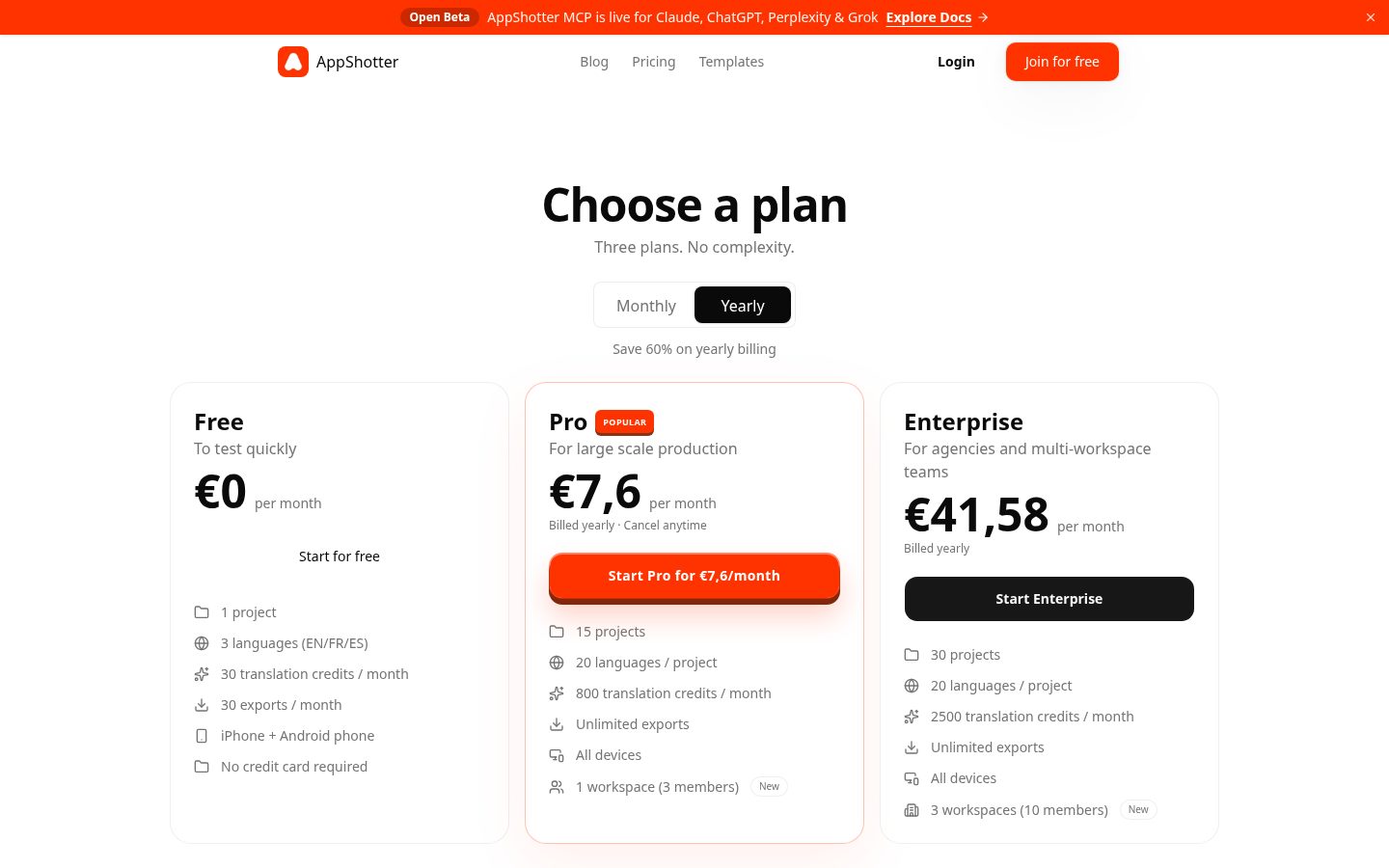 AppShotter Pricing