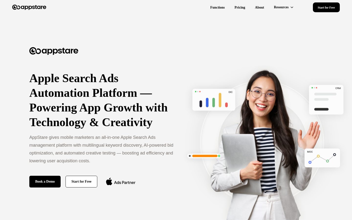 Appstare ASO & ASA SAAS Tool Homepage