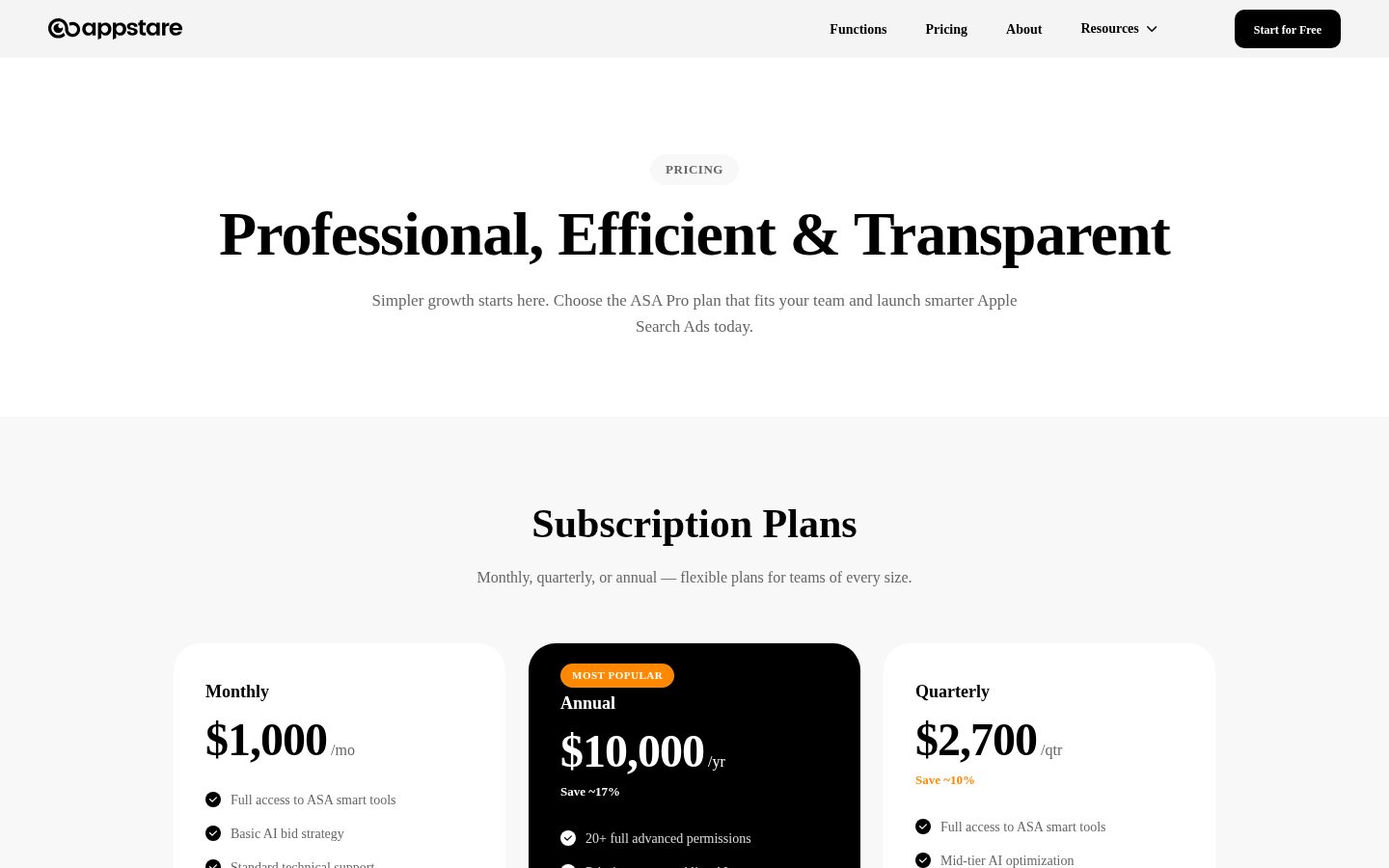 Appstare ASO & ASA SAAS Tool Pricing