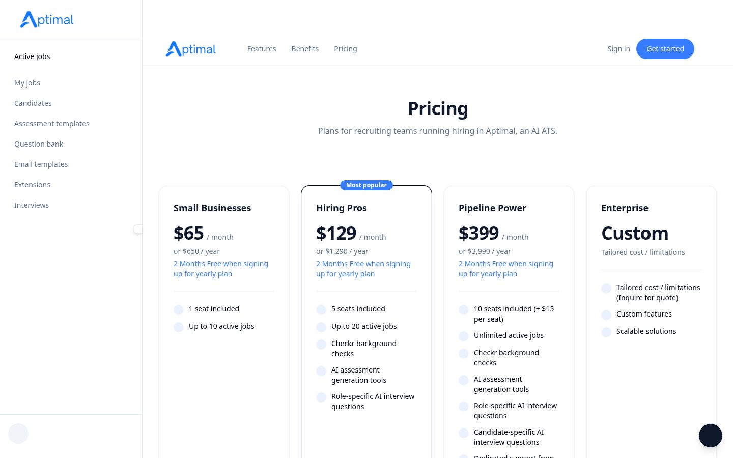 Aptimal Pricing