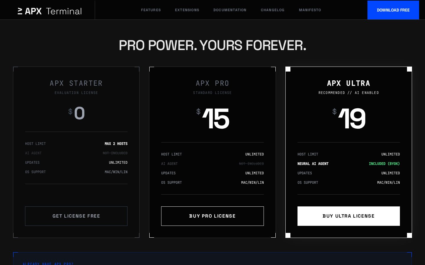 APX Terminal Pricing