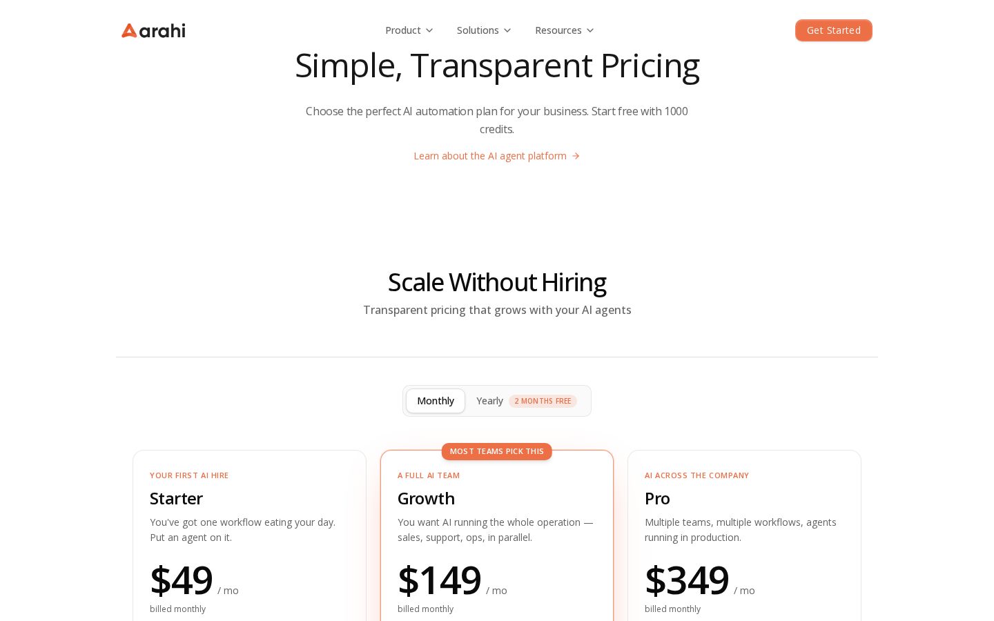 arahi Pricing
