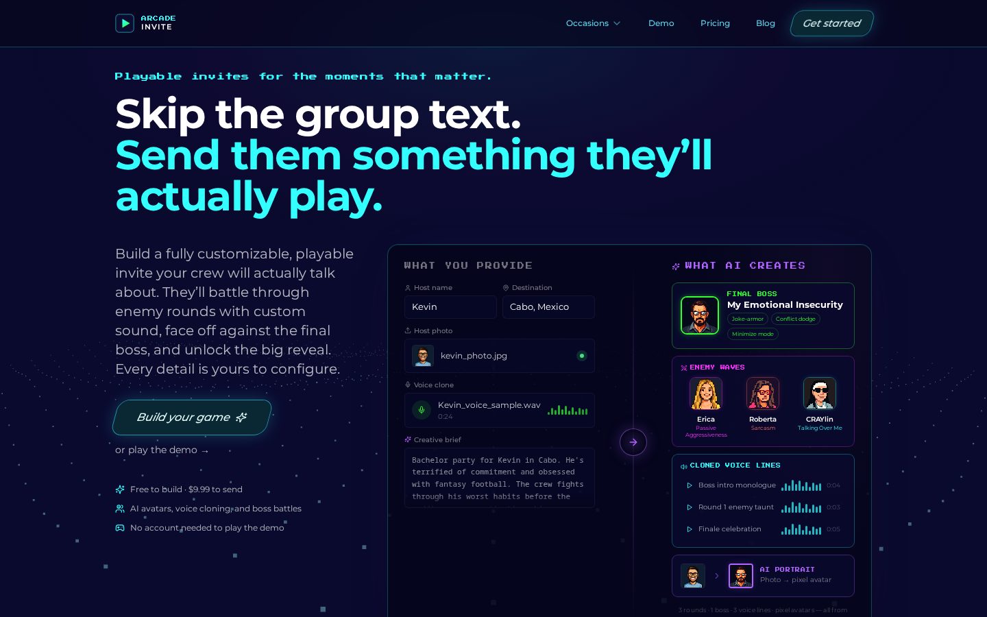 Arcade Invite Homepage