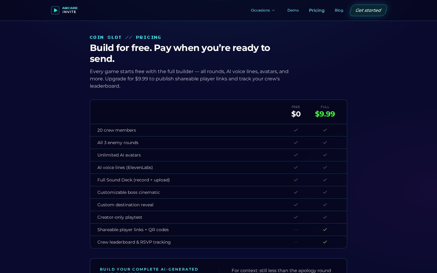 Arcade Invite Pricing
