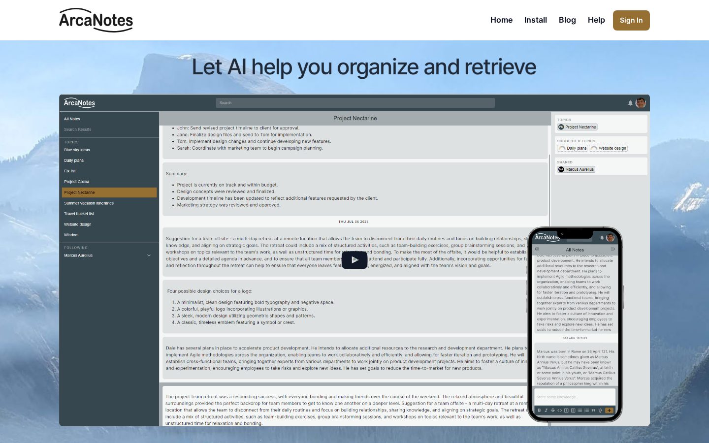 ArcaNotes Homepage