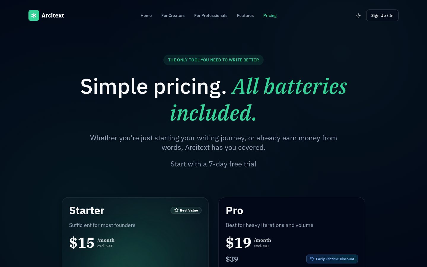 Arcitext.com Pricing