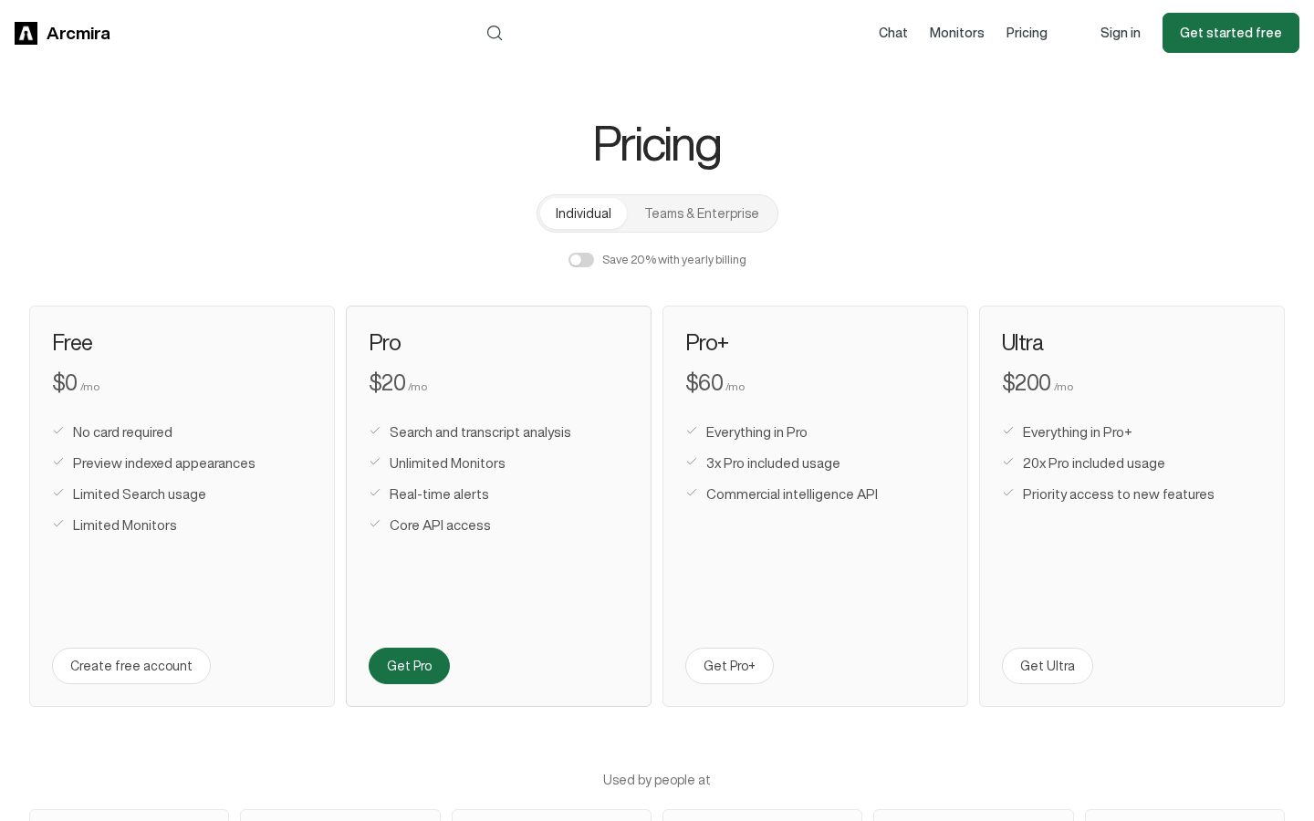 Arcmira Pricing