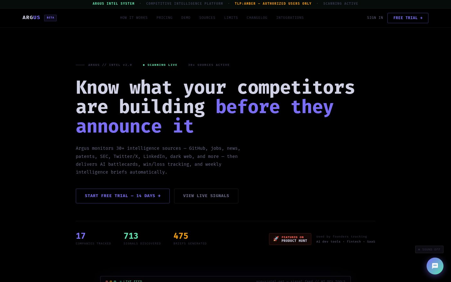 Argus Intel Homepage