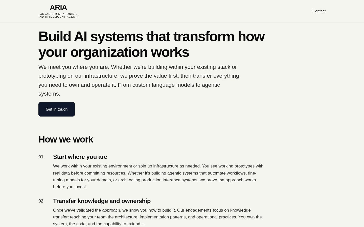 Aria AI Homepage
