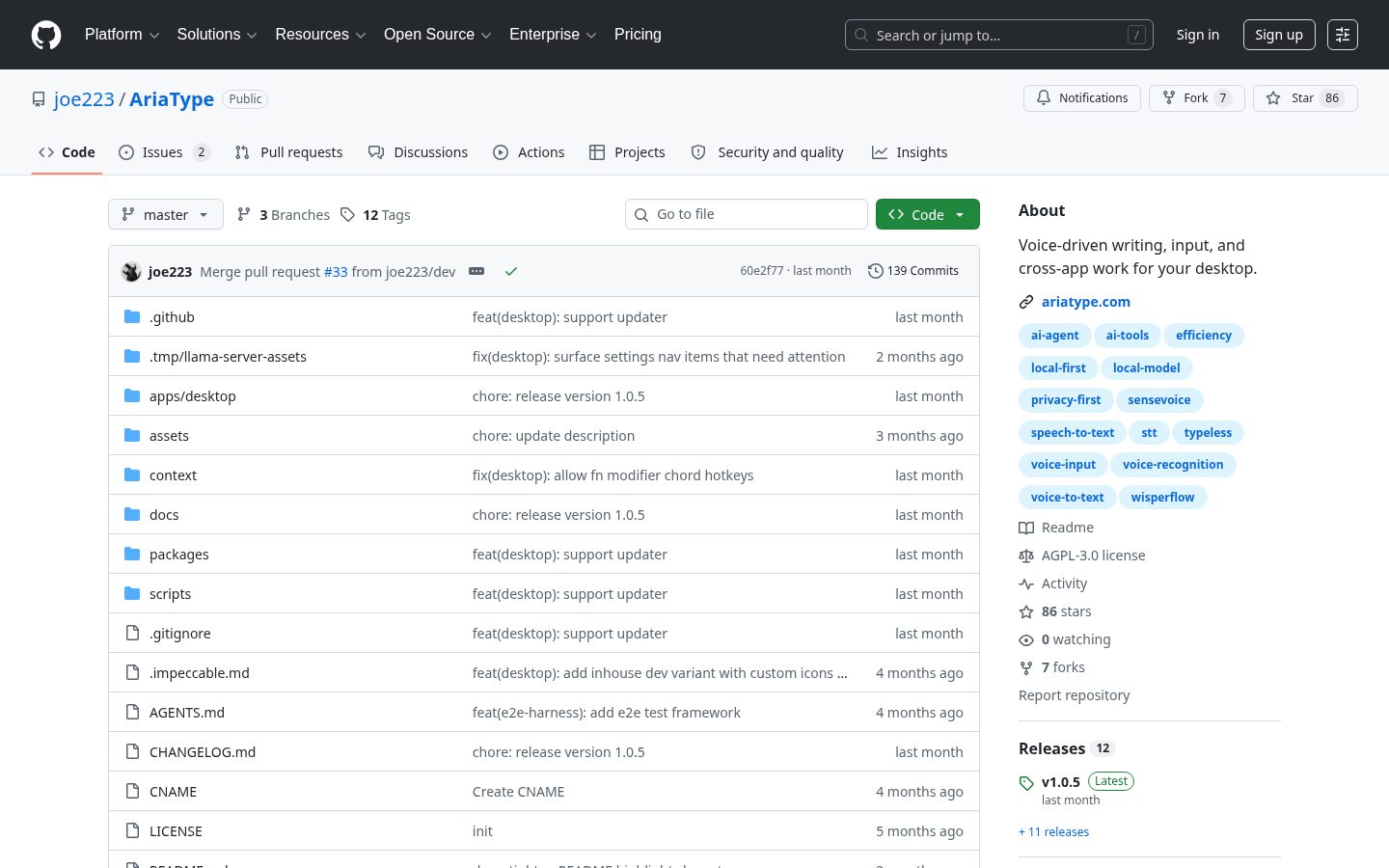 AriaType v0.1 Homepage