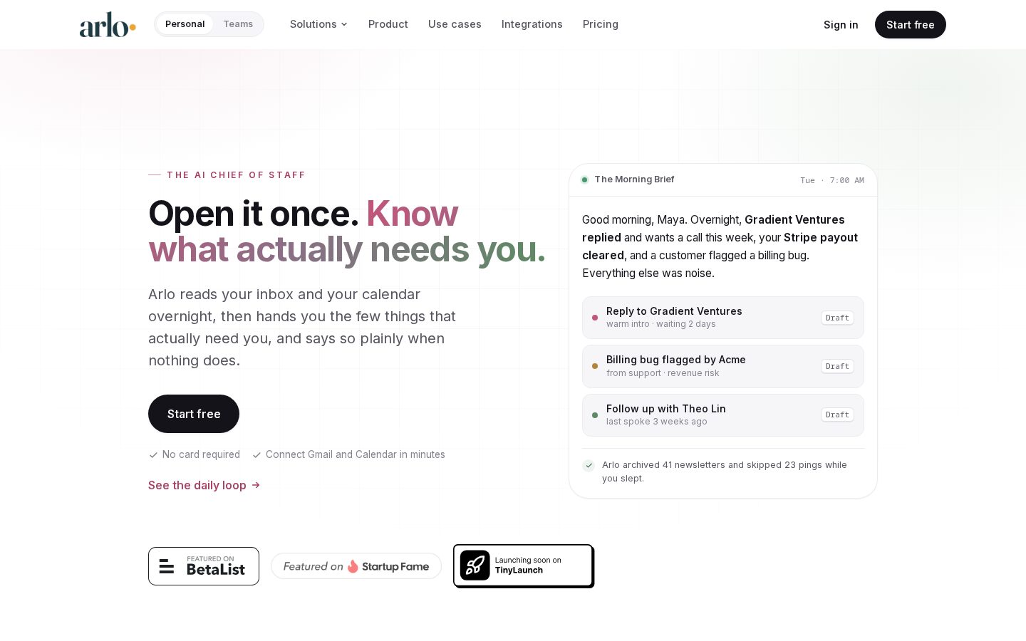 Arlo.fyi Homepage