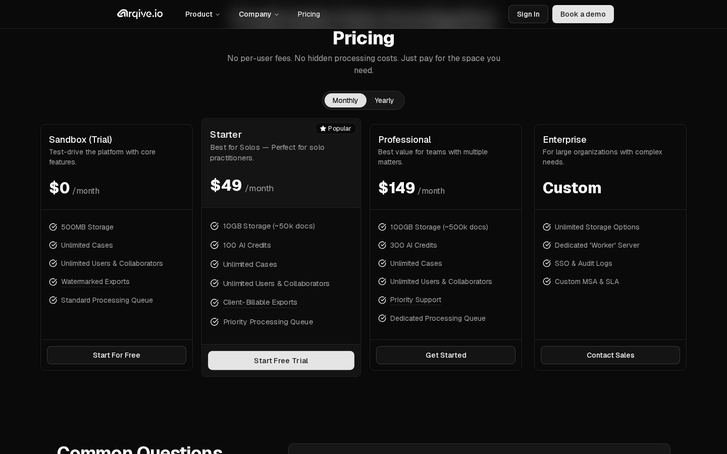 Arqive Pricing