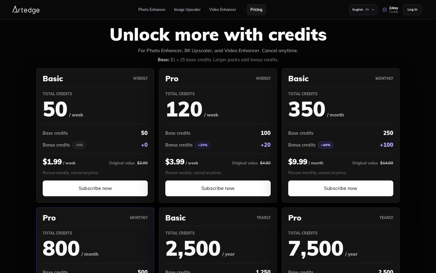Artedge AI Pricing