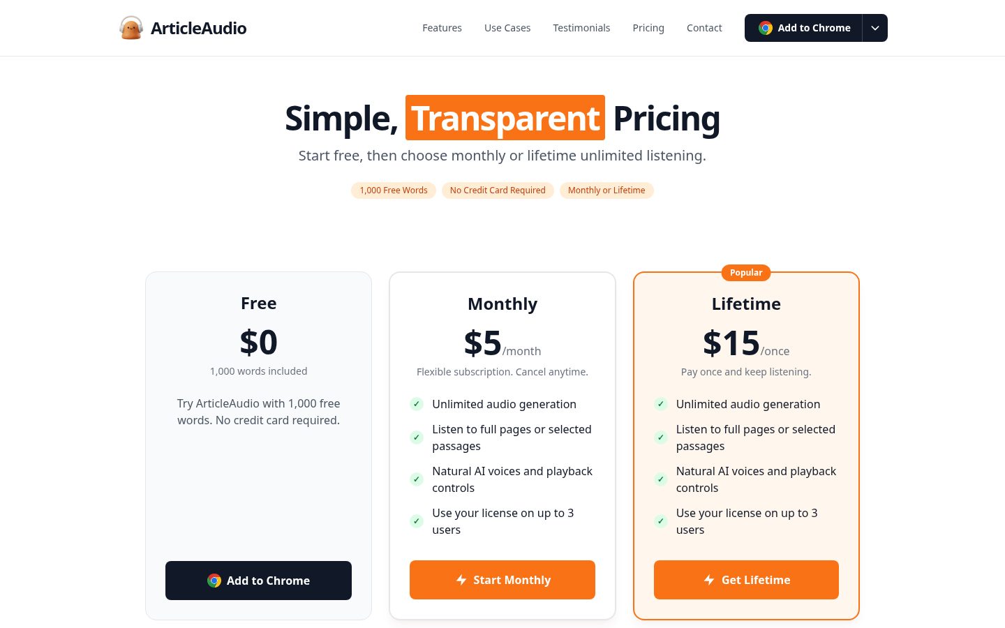 Article Audio Pricing