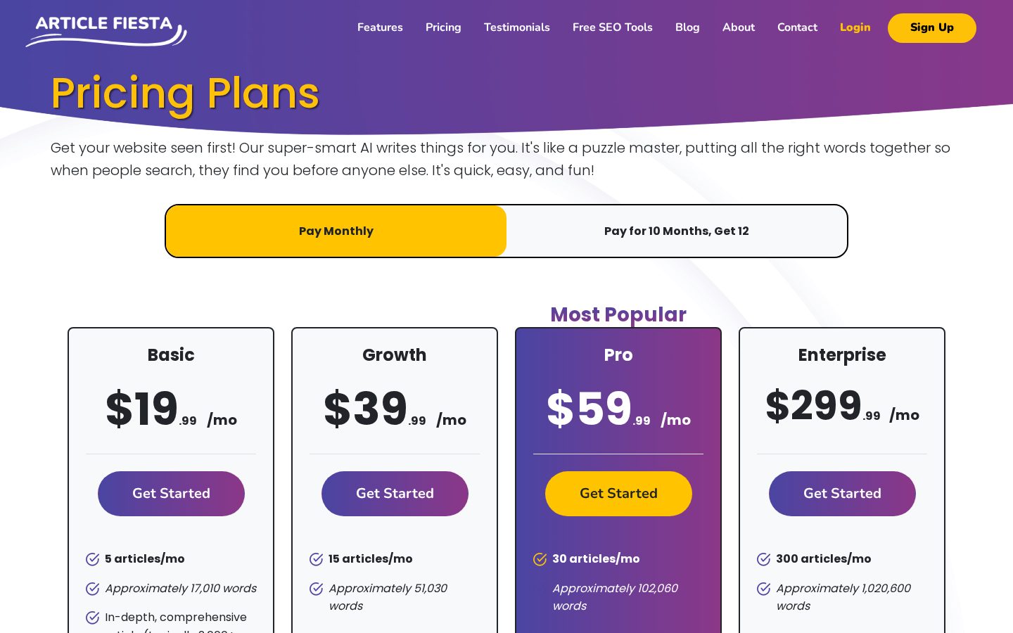 Article Fiesta Pricing