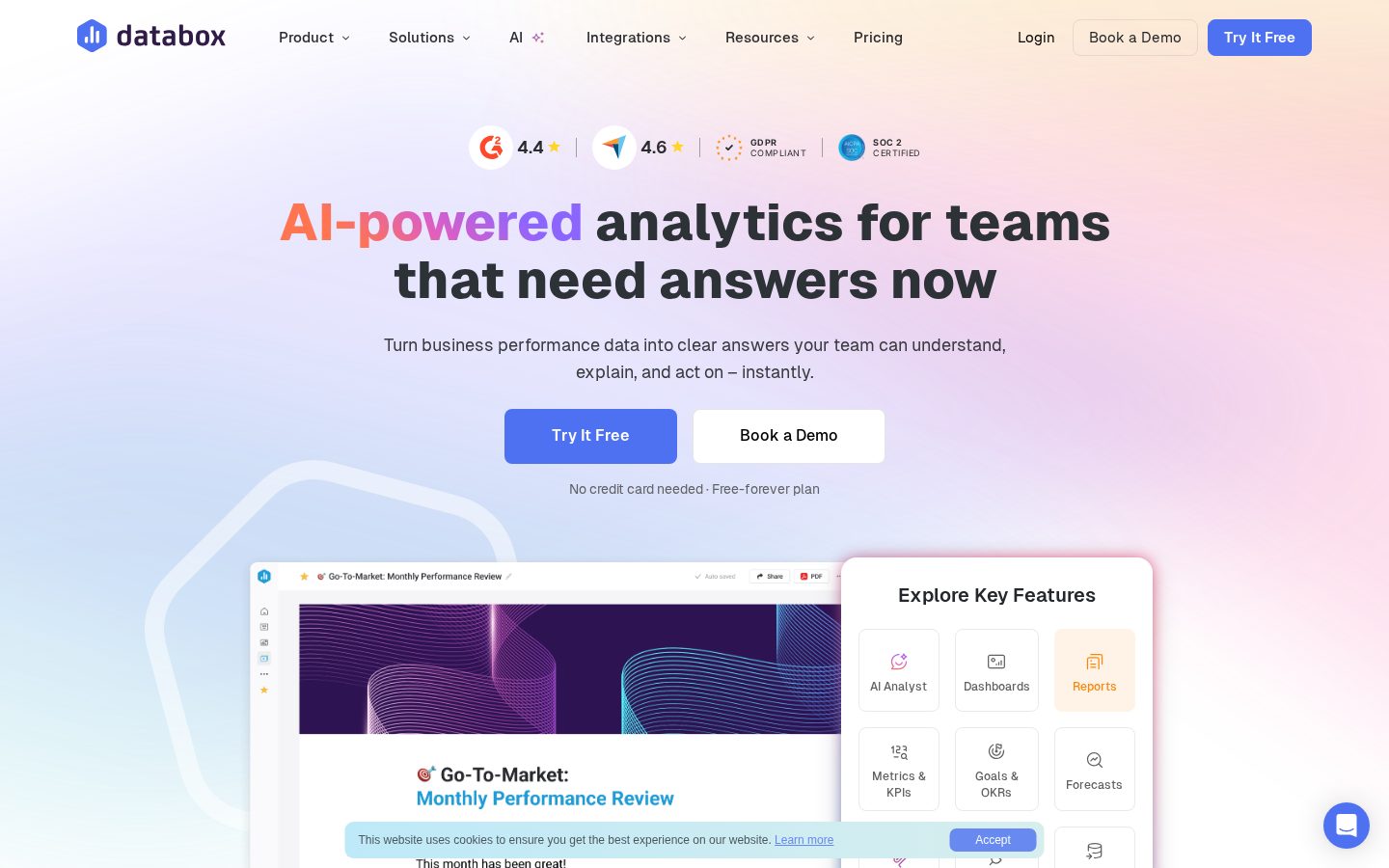 Artifacts by Databox Homepage