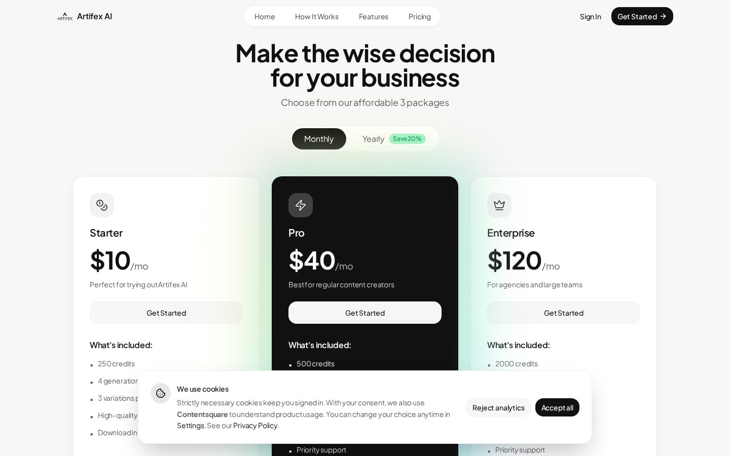 Artifex AI Pricing