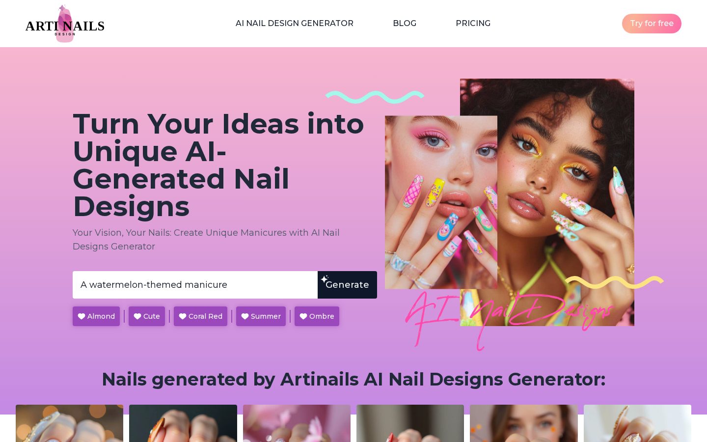 Artinails: AI Nail Designs Generator Homepage