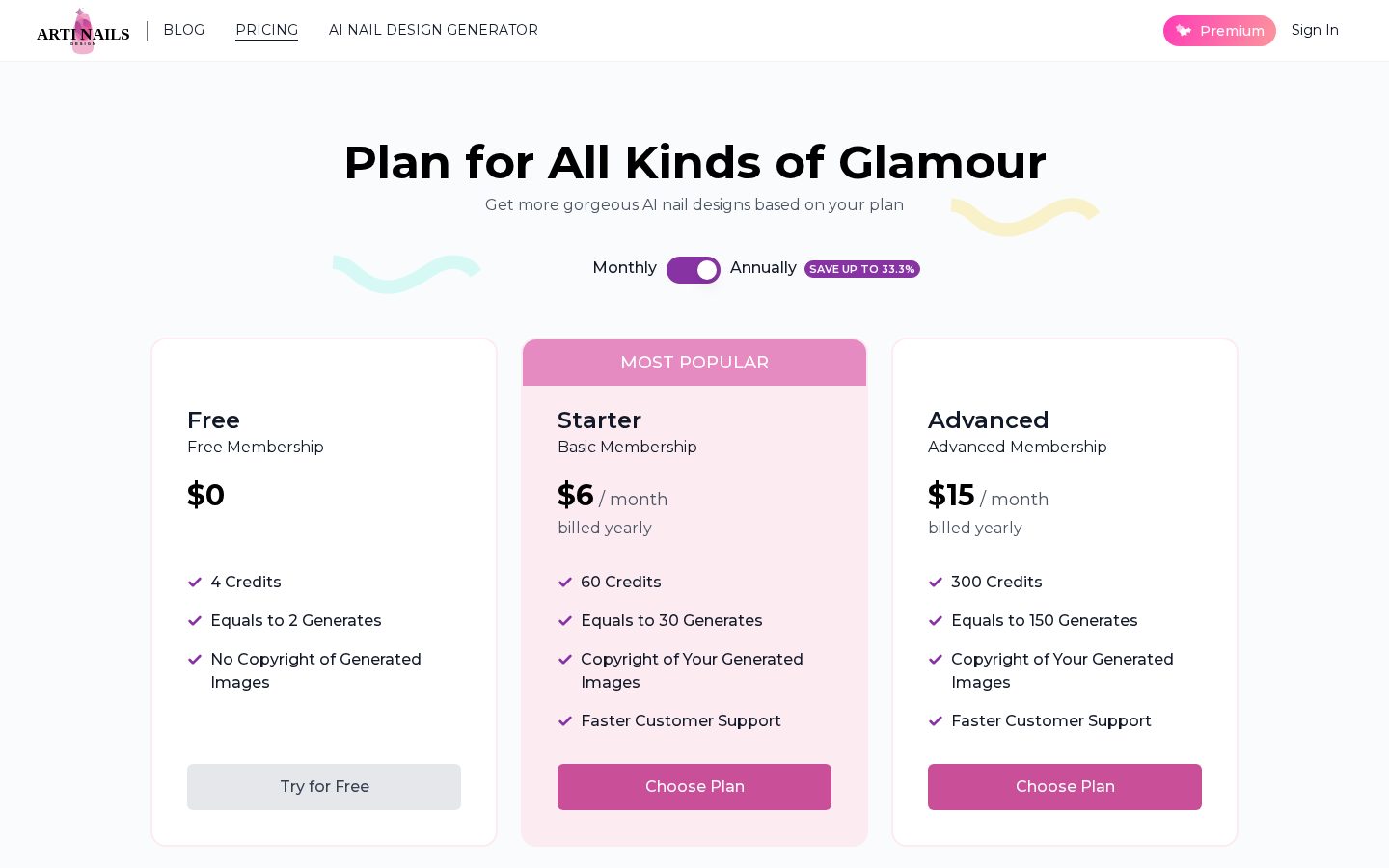 Artinails: AI Nail Designs Generator Pricing
