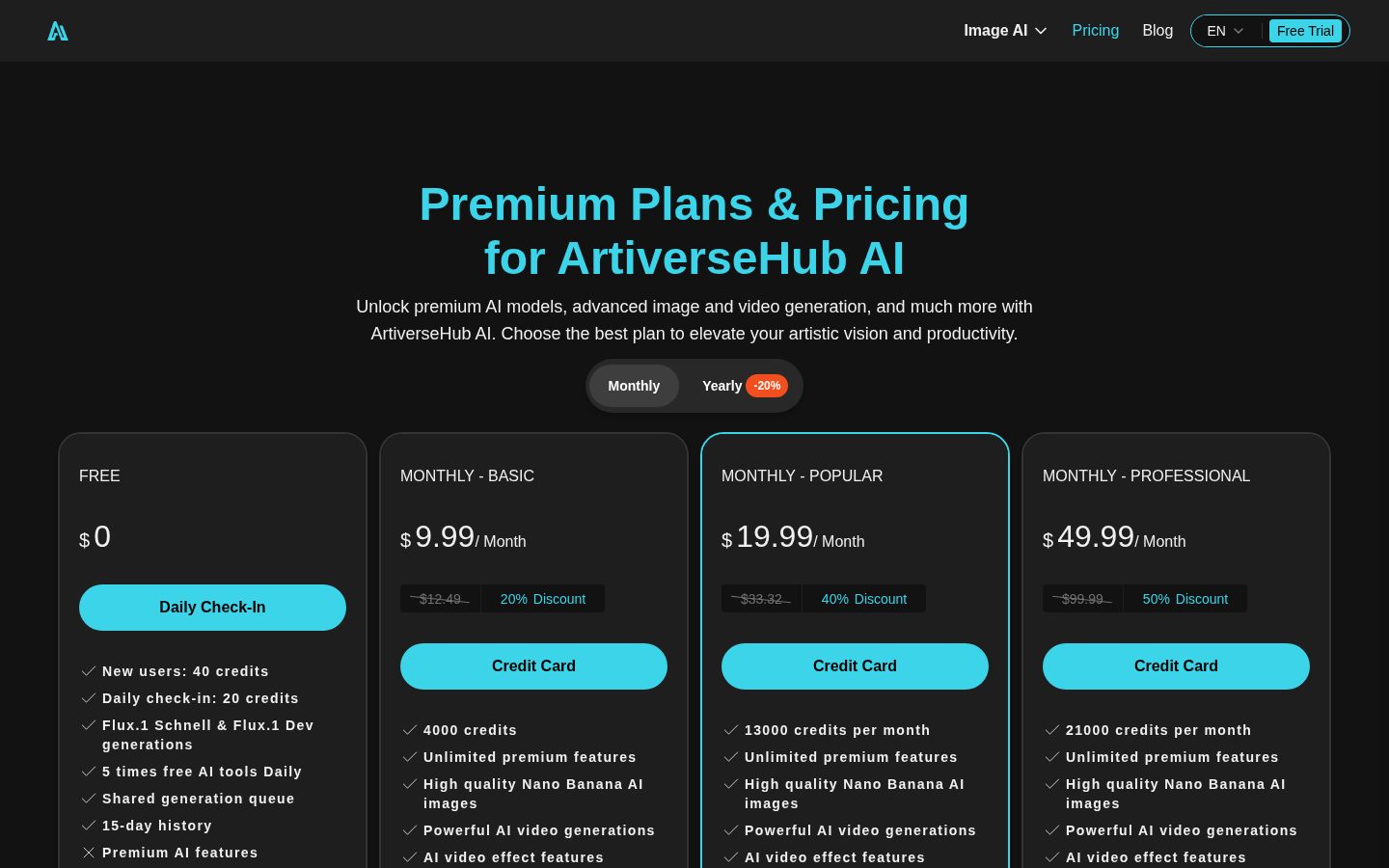 ArtiverseHub AI Pricing