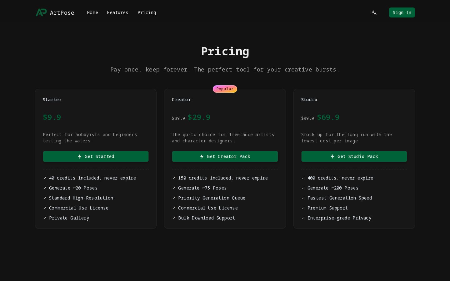 ArtPose Pricing
