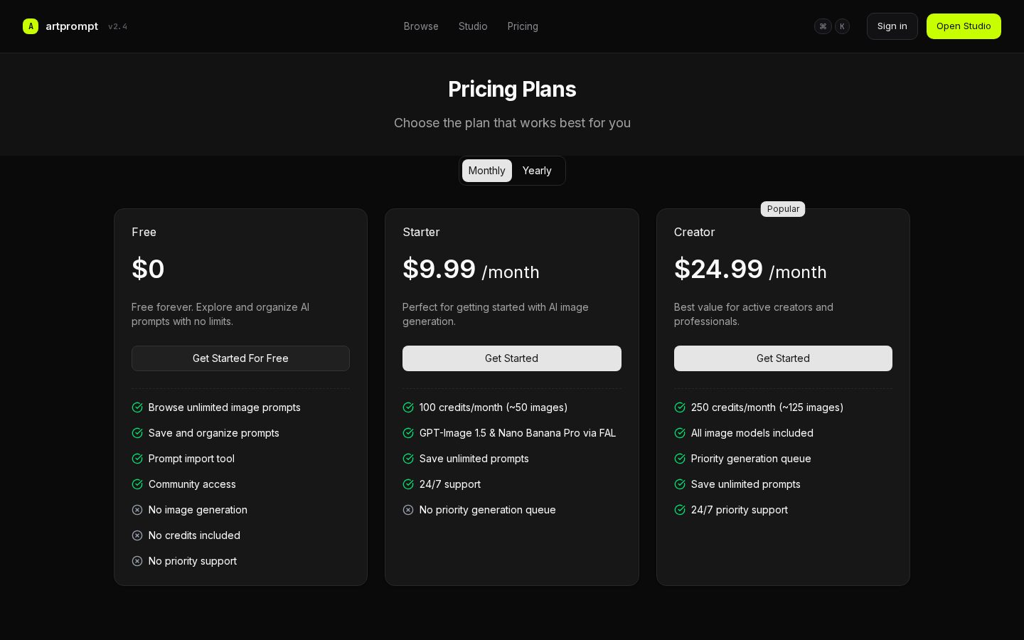 artprompt Pricing