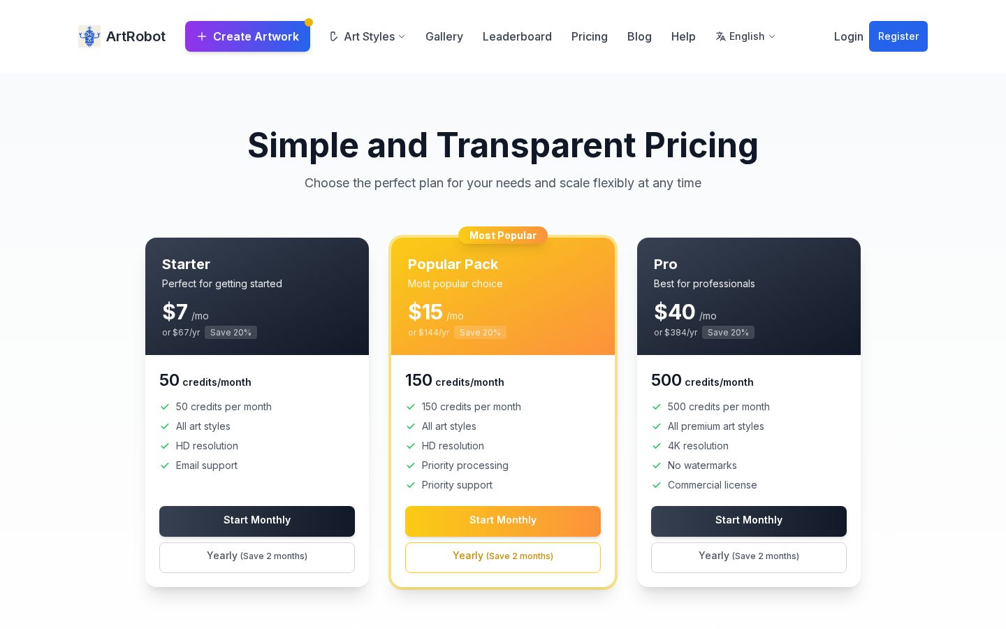 ArtRobot Pricing