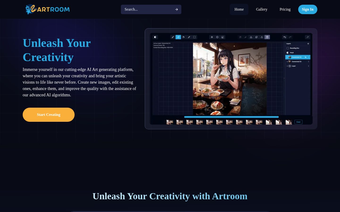 ArtRoom AI Homepage