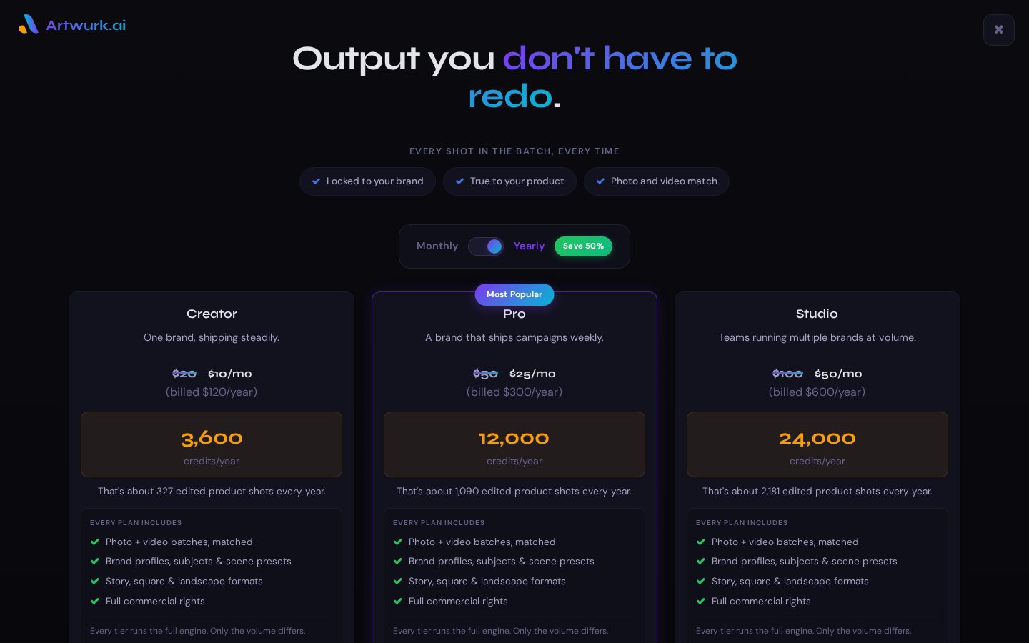 Artwurk Pricing