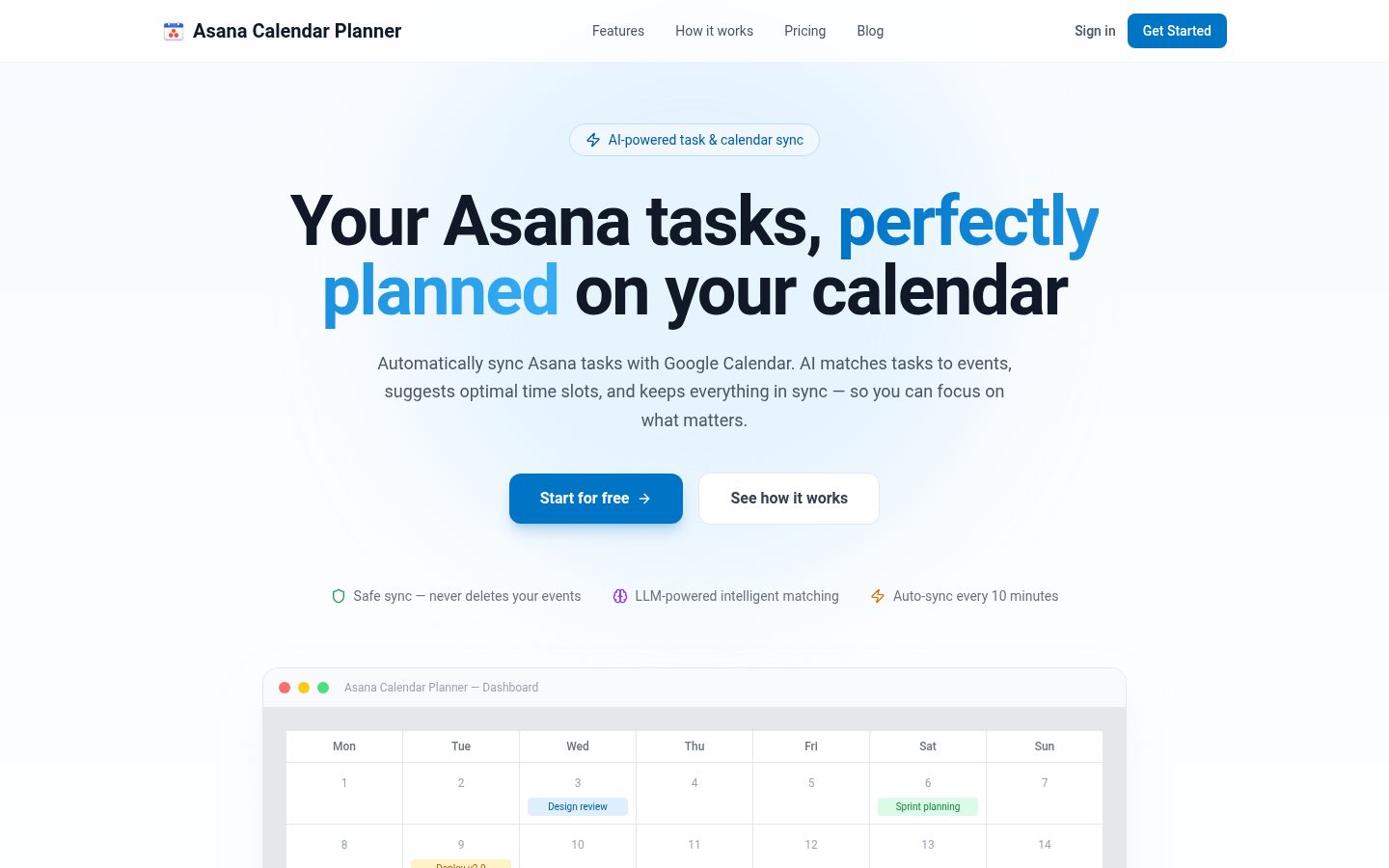 Asana Calendar Planner Homepage