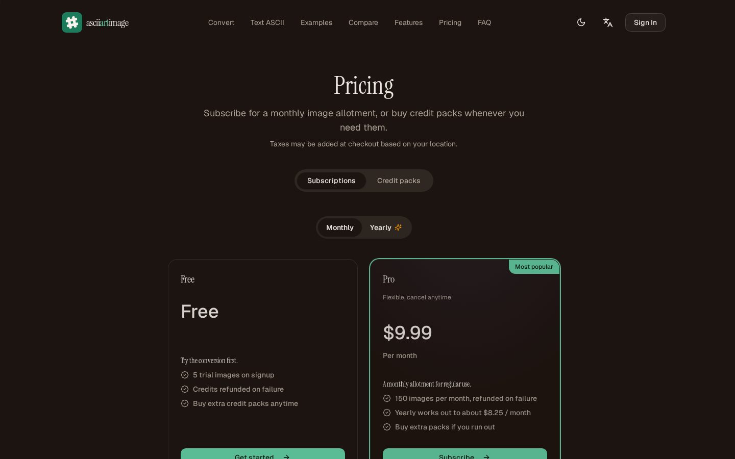 ascii art image Pricing