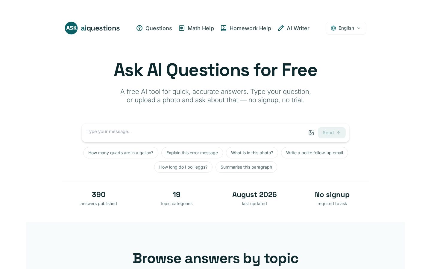 Ask AI Questions for Free Homepage
