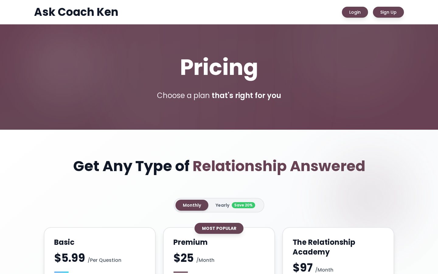 Ask Coach Ken Pricing