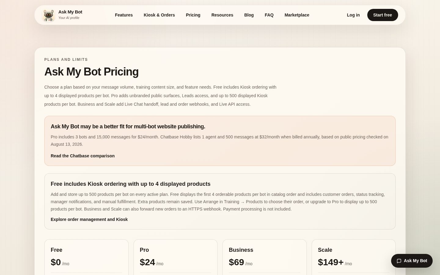Ask My Bot Pricing