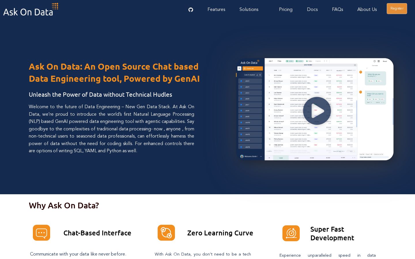 Ask On Data Homepage